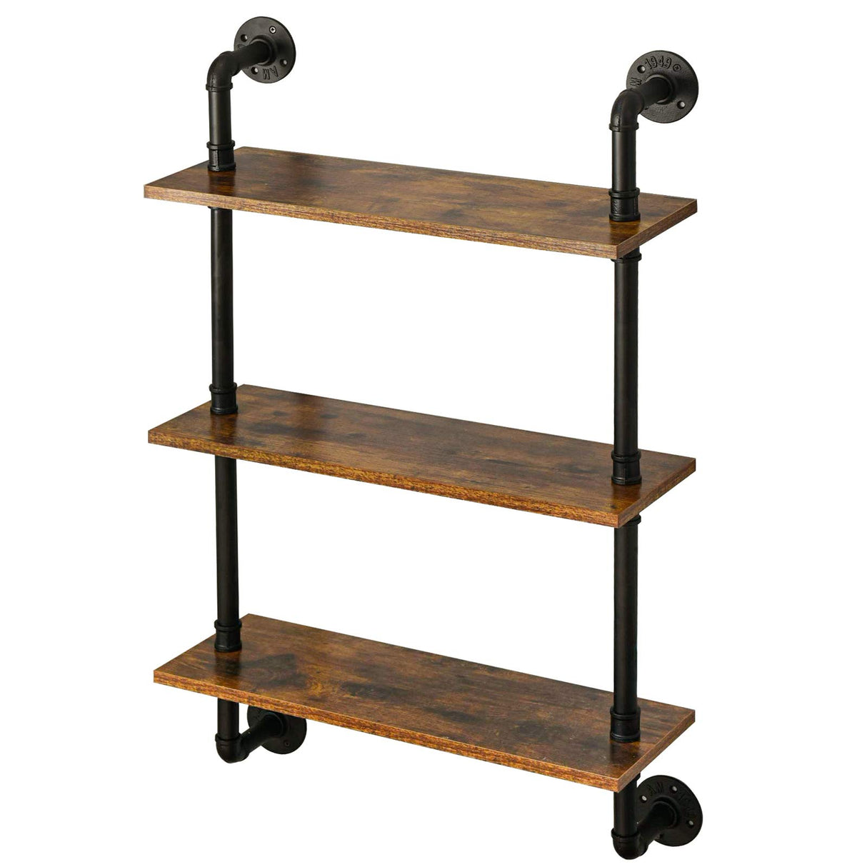 IBUYKE Pipe Floating Shelves,37.5" Industrial Pipe Shelves,3-Tier Rustic Wall Mount Bookcase,Metal Bracket Storage Wall Shelf for Bedroom, Kitchen, IBUYKE