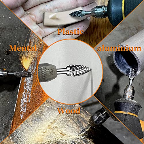 Carbide Burr Set, Die Grinder Bits, 10 PCS 1/8" Shank Double Cut Tungsten Carbide Rotary Burrs Set Compatible with Dremel Bits for Metal Wood Carving Semderm
