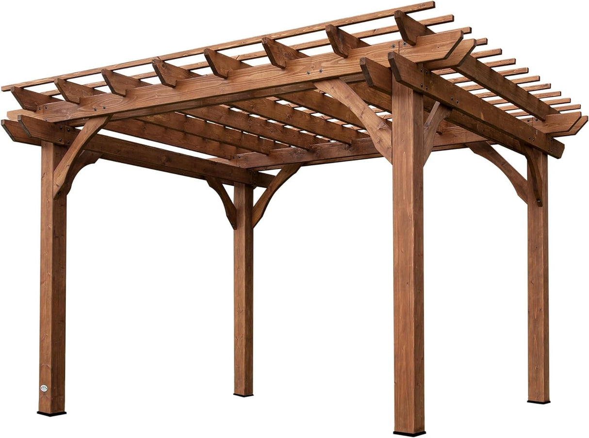 Backyard Discovery 12' by 10' Cedar Wood Pergola, Wind Secure, Strong, Quality Made, Rot Resistant, Concrete Anchors, Spacious for Outdoor Patio, Backyard Discovery