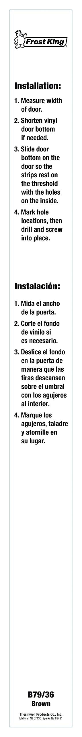 Frost King B79/36H Vinyl Slide-On Door Bottom for Metal and Wood Doors, 1-3/4 x 36", Brown Frost King