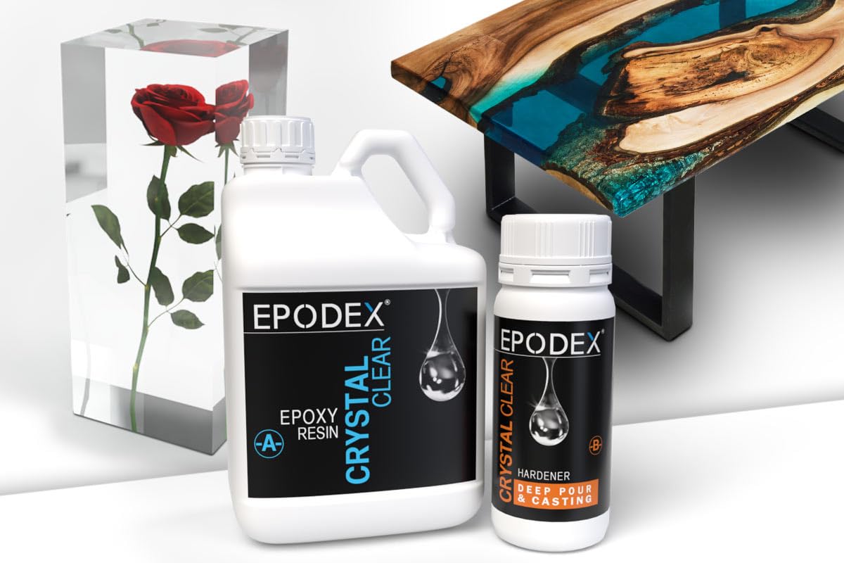 EPODEXยฎ Deep Pour & Casting Epoxy Resin Kit Crystal-Clear & Colored, Solvent-& Bubble-Free, UV-Stabilized, Low Odor, Up To 12 Inch, River Table, Deep EPODEX