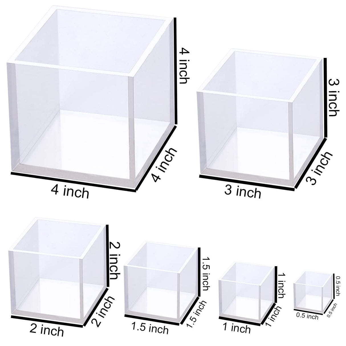RESINWORLD Set of 4", 3", 2", 1.5", 1", 0.5" Clear Silicone Cube Molds, Large Deep Square Epoxy Resin Mold, Transparent Cube Silicone Molds for Resin ResinWorld