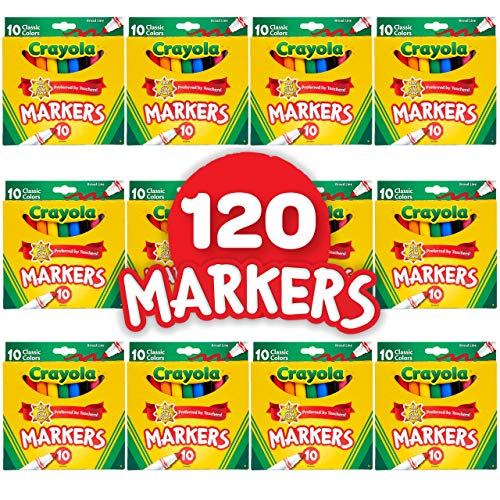 Crayola Broad Line Markers Bulk, 12 Marker Packs with 10 Colors Crayola