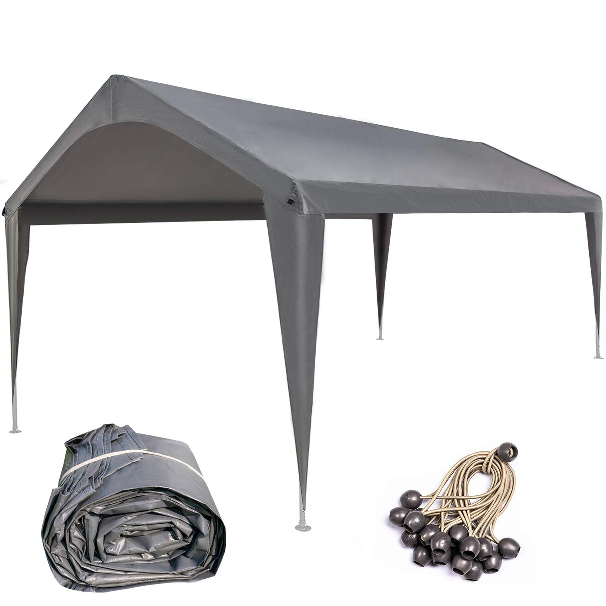Sunnyglade 10x20 Feet Carport Replacement Top Canopy Cover with Fabric Pole Skirts and Accessories for Car Garage Shelter Tent, Dark Grey(Only Top Sunnyglade