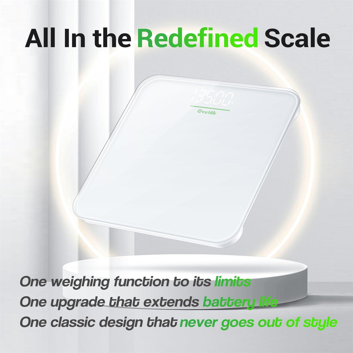 Ovutek Bathroom Scale for Body Weight, Highly Accurate Digital Weighing Machine for People, Upgraded Batteries Included, Compact Size, LED Display, OVUTEK