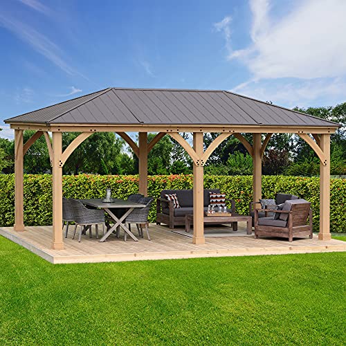 Yardistry 12' x 20' Meridian Cedar Wood Gazebo Pavilion for Patios, Decks, Garden, Backyard, Durable, Aluminum Roof Yardistry