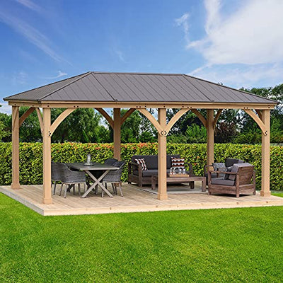 Yardistry 12' x 20' Meridian Cedar Wood Gazebo Pavilion for Patios, Decks, Garden, Backyard, Durable, Aluminum Roof