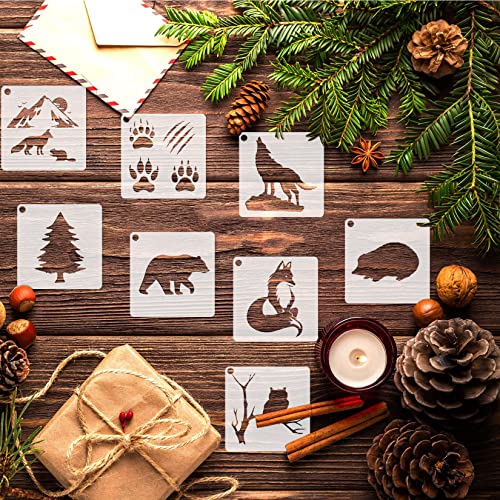 65 Pieces Animal Stencils for Painting, Small Reusable Deer Bear Stencil Template Tree Bee Bird Mountain DIY Craft Paint Stencils for Painting on Hosomono
