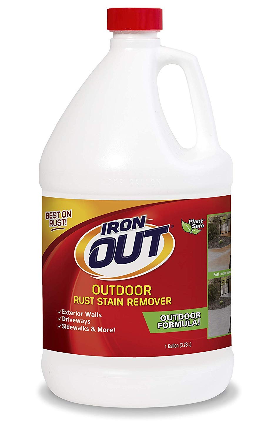 Iron OUT Liquid Rust Stain Remover, Pre-mixed, Quickly Removes Rust Stains from Concrete, Vinyl and Other Outdoor Surfaces, No Scrubbing, Safe to Iron OUT