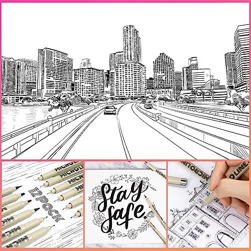 Micro-Pen Fineliner Ink Pens, 12 Pack Black Micro Fine Point Drawing Pens Waterproof Archival Ink Multiliner Pens for Artist Illustration, Sketching, KERIFI