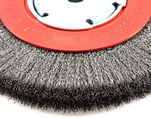 Forney 72751 Wire Bench Wheel Brush, Narrow Face Fine Crimped with 1/2-Inch and 5/8-Inch Arbor, 6-Inch-by-.008-Inch Forney