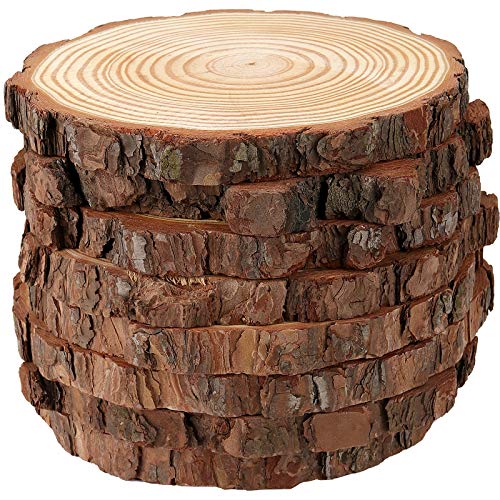 HOZEON 8 PCS 8-9 Inches Natural Wood Slices, Smooth Rustic Unfinished Wood Slices, Wood Slices for Crafts, Arts, Wedding Decoration, Christmas, HOZEON