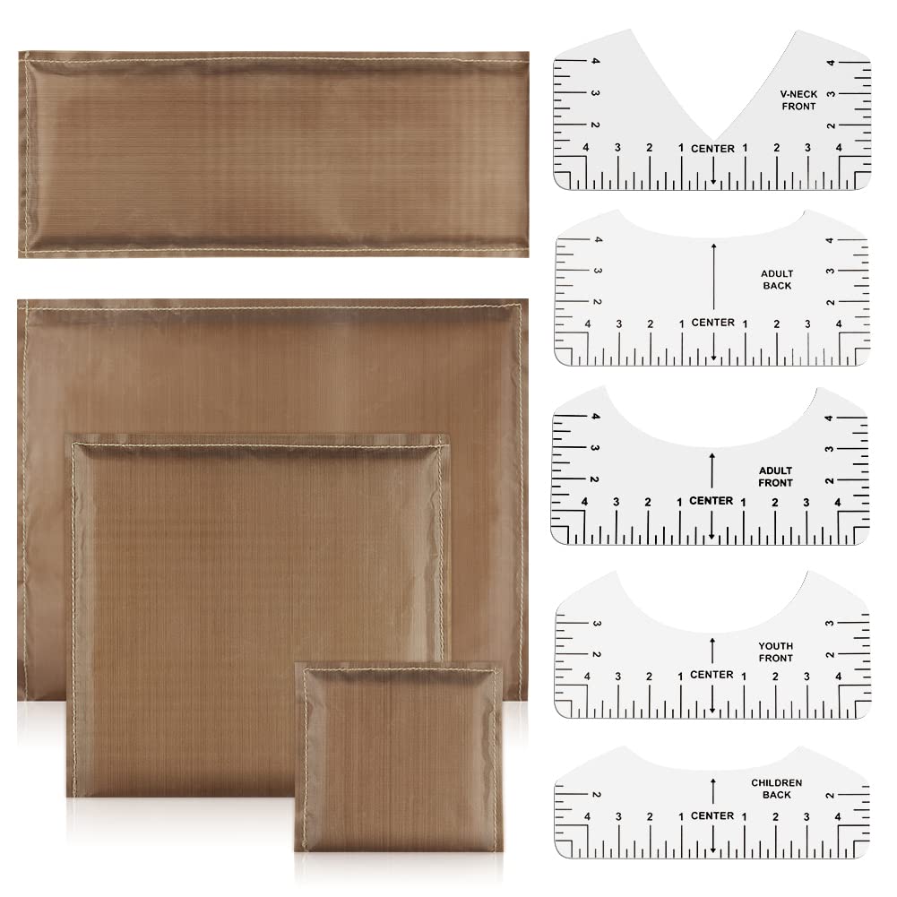 Heat Press Pillows 9 Pcs in 1 Set, 4 Sizes Heat Pressing Transfer Pillow and 5pcs Tshirt Ruler Guide for Vinyl, Teflon Pillow Sublimation Printing, Geila