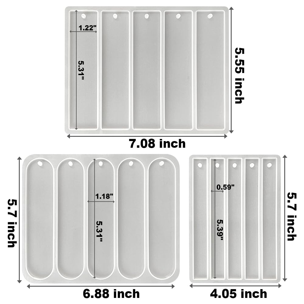 RESINWORLD Set of 3 Shiny Bookmarks Silicone Mold, Bookmark Resin Mold with Tassles, Small Medium Rectangle Bookmark Mold ResinWorld