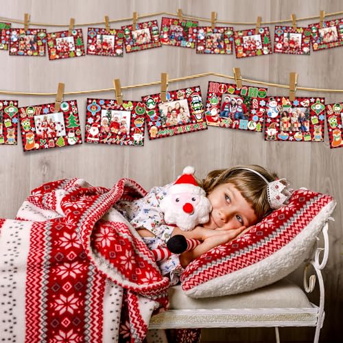 24 Packs Christmas Photo Frame Xmas Craft DIY Picture Frame Ornaments with Stickers Christmas Photo Frame Cards Game DIY Xmas Gift Winter Decorations Capoda
