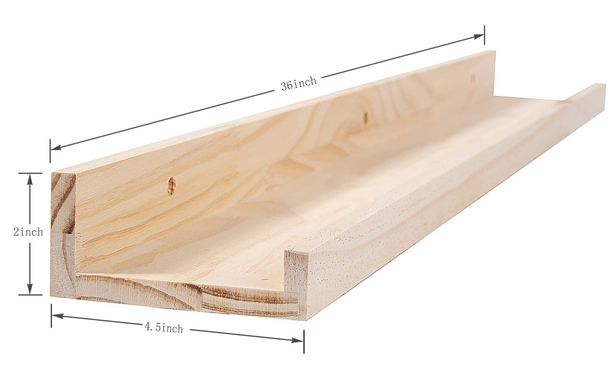 MBYD 36 Inch Natural Wood Floating Shelves - Wall Mounted Picture Ledge for Home and Office MBYD