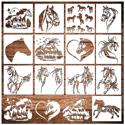 Horse Stencils for Painting On Wood Reusable Horse Art Crafts Templates Plastic Farmhouse Wood Burning Stencils for Wall Canvas (Horse)