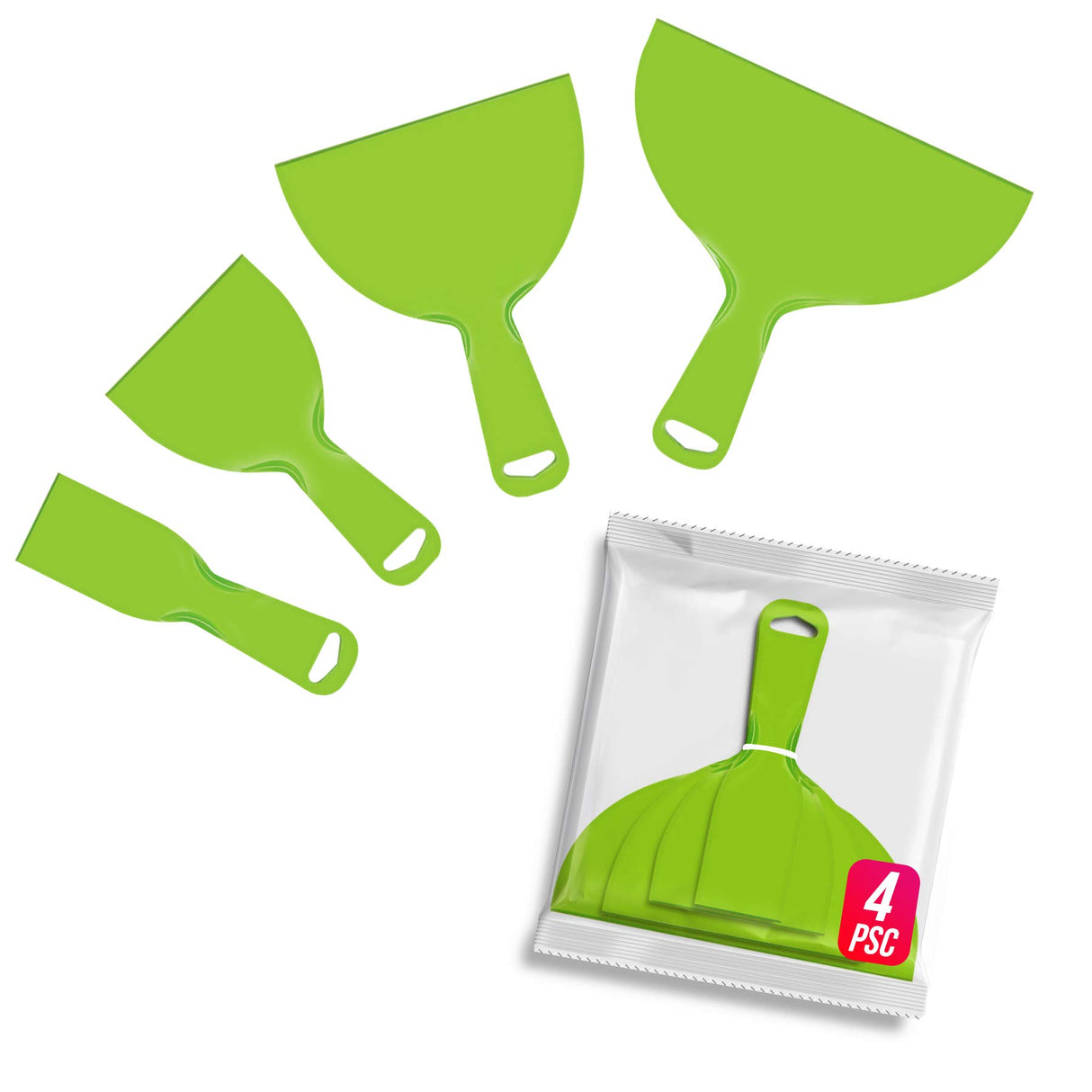 BANGBANGSING 4 Pack Putty Knife, Large Size Pack, Flexible Plastic Paint Scraper Tool for Spackling, Wallpaper Scraper Plastic, Spatula Scraper, BANGBANGSING