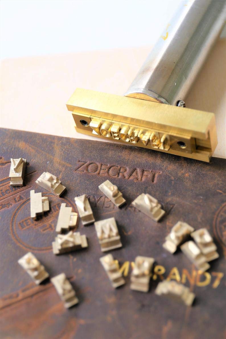 26-Piece Interchangeable Brass Letter Stamp Set with T-Slot Holder for Custom Branding ZOECRAFTSUPPLY