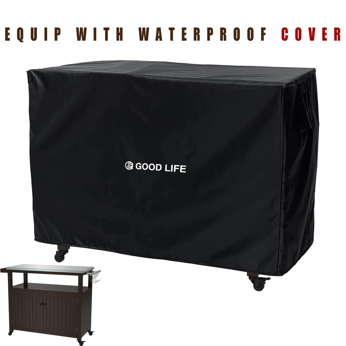 GDLF Outdoor Storage Cabinet Solid Wood Prep Grill Table with Stainless Steel Top Waterproof Cover Dark Brown GDLF