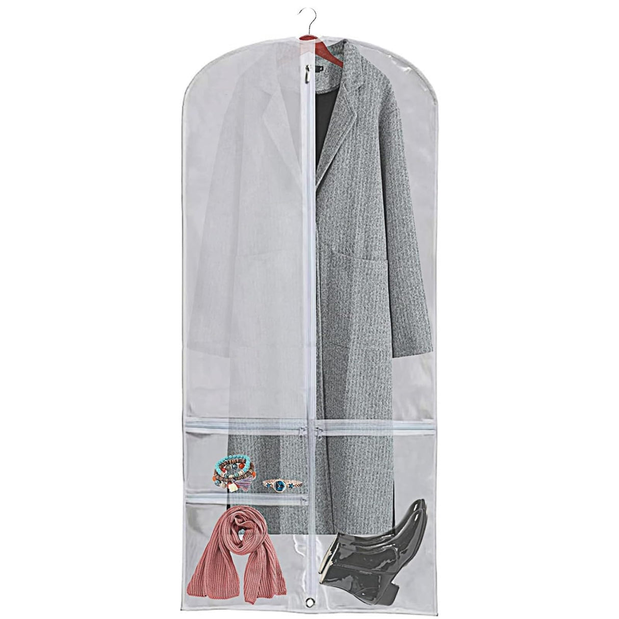 WJWSKI Clear Garment Bags for Hanging Clothes,50 Inch Waterproof Garment Bag for Travel,Clothing Cover Storage Bags with 3 Pockets for WJWSKI