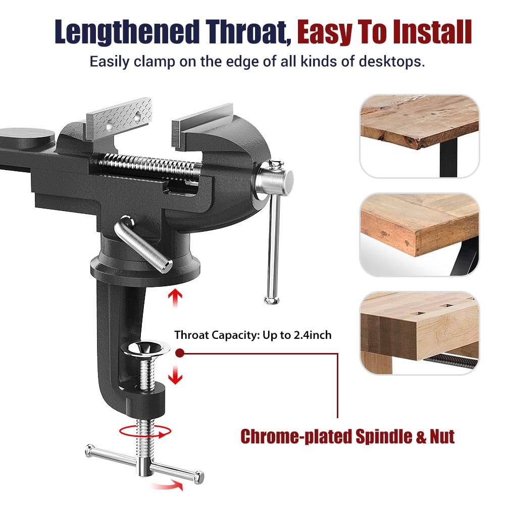 Nuovoware Table Vise 3 Inch, 360Β° Swivel Base Universal Home Vise Portable Bench Clamp, Clamp-on Vise Bench Clamps Fixed Tool for Woodworking, Nuovoware