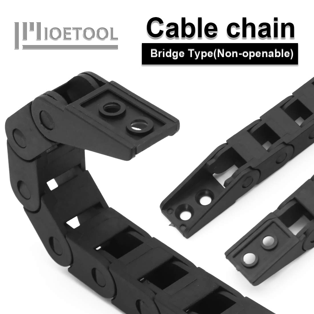 LMioEtool R18 7mm x 7mm(Inner H x Inner W) Black Plastic Cable Wire Carrier Drag Chain 1M Length for CNC, with End Connectors - Bridge Type LMioEtool