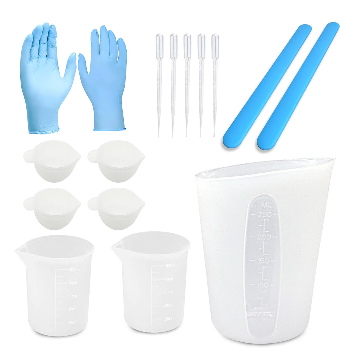 DR. RESIN 250&100 ml Silicone Measuring Cups, Resin Supplies, Silicone Stir Sticks, Pipettes, Gloves for Resin Mixing, Jewelry Making, Resin Molds DR. RESIN