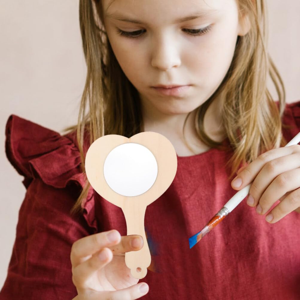 KALLORY DIY Wood Mirror Craft Unfinished Handheld Mirror Wooden Mirror Toys Mini Wooden Princess Mirror for Kids DIY Handmade Craft 18pcs KALLORY