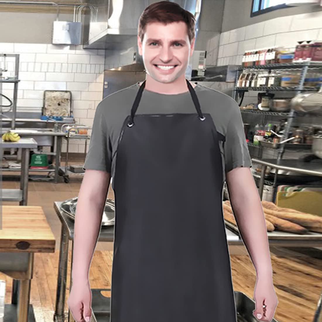 PUPOPIK Waterproof Rubber Vinyl Apron 40" -Stay Dry - Chemical Work Apron Durable with Adjustable Apron for Dishwashing (BLACK-1PACK) PUPOPIK