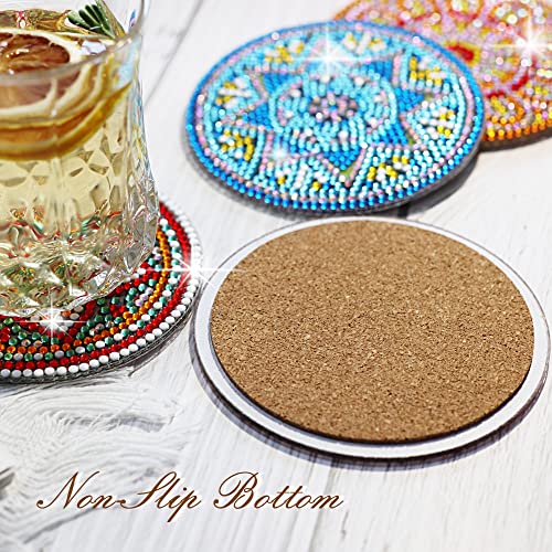 Temlum 6 Pcs Diamond Painting Coasters with Holder, Mandala Diamond Art Coasters Kits for Beginners, Adults, Kids Small Diamond Painting Kit Art Temlum