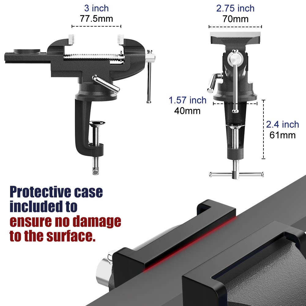 Nuovoware Table Vise 3 Inch, 360Β° Swivel Base Universal Home Vise Portable Bench Clamp, Clamp-on Vise Bench Clamps Fixed Tool for Woodworking, Nuovoware