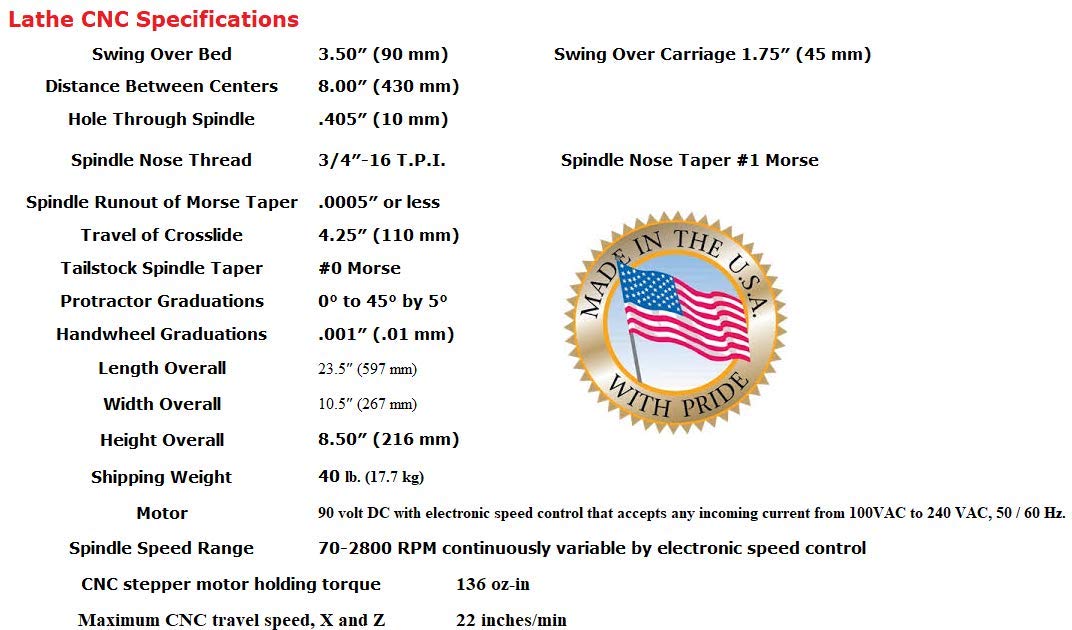 Sherline 8400C INCH Windows 3.5″ x 8″ Lathe CNC System +"C" Package + USB Controller + Dell Latitude Laptop Computerized Sherline CNC control (Windows OS)