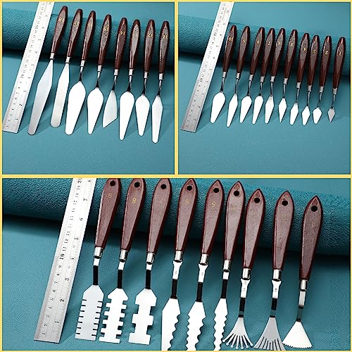 Lasnten 27 Pcs Palette Knife Set Stainless Steel Painting Knife Set Wood Handle Paint Spatula Color Mixing Acrylic Paint Tools for Canvas Oil Acrylic Lasnten