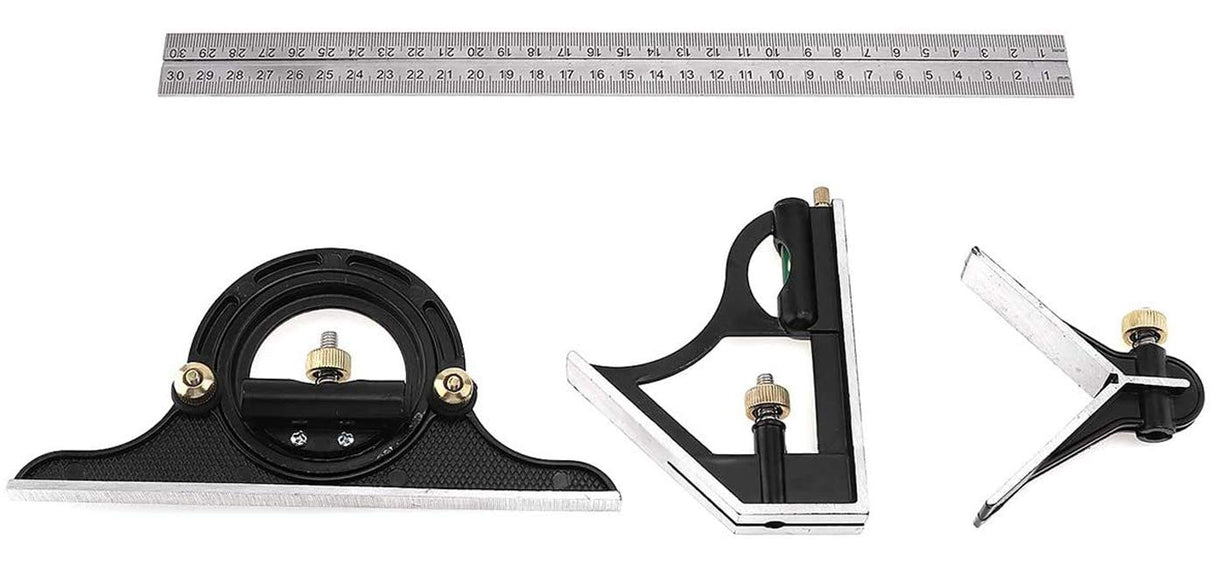Square Angle Ruler,3Pcs/Set 300mm Stainless Steel t Square Ruler Adjustable Sliding Combination Square Square Ruler & Protractor Level Measure Terizger
