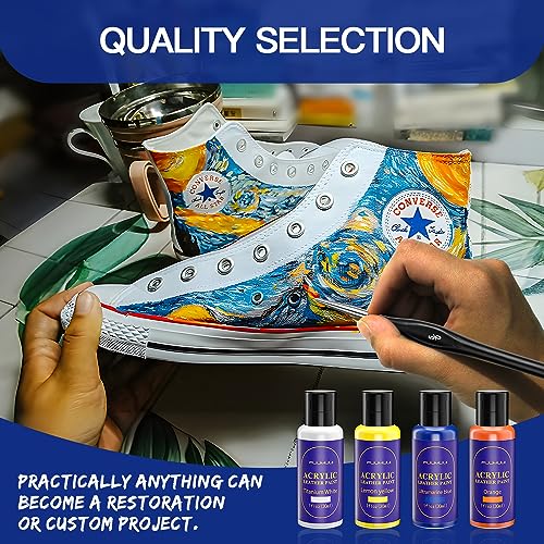 12 Colors Acrylic Leather Paint Kit for Shoes, Sneaker, Couches, Bags, Car Seat, Acrylic Leather Dye Set with Leather Preparer, Acrylic Finisher for Fuumuui