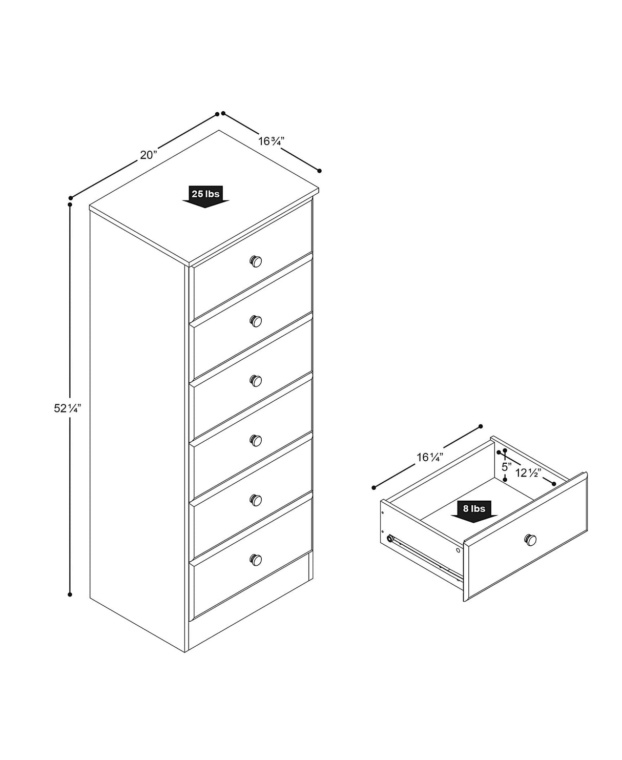 Prepac Astrid Tall White Dresser: 16"D x 20"W x 52"H, 6-Drawer Chest for Bedroom by Prepac - Perfect Chest of Drawers for Ample Storage Prepac