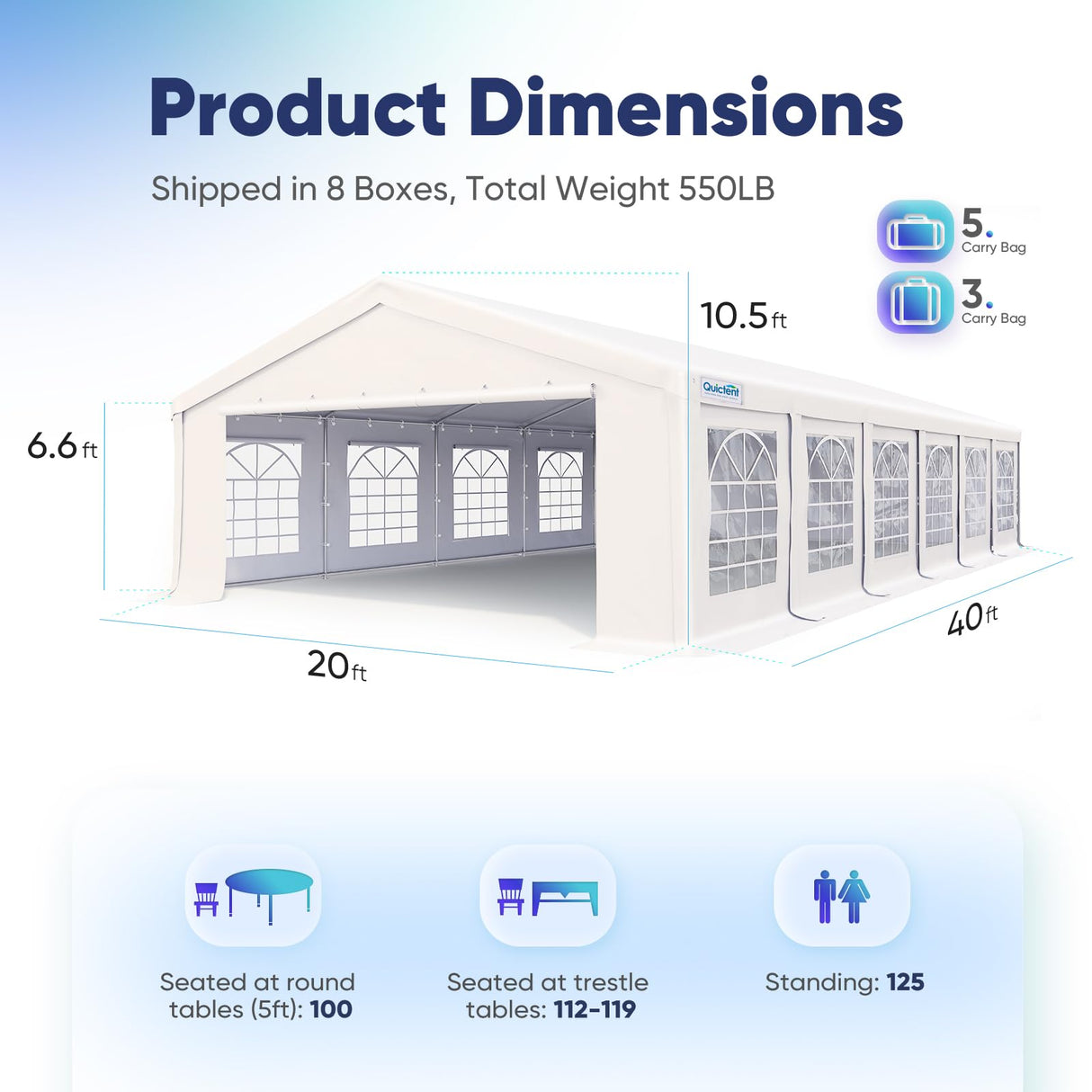 Quictent 20x40 Party Tent Heavy Duty Upgrade PVC Fire Retardent Vinyl Outdoor Gazebo Wedding Canopy Carport Shelter BBQ Tents with 6 Removable Quictent