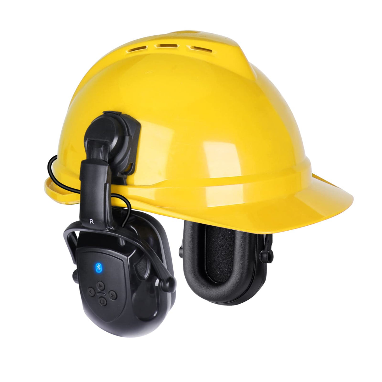 Bluetooth Hard Hat Ear Muffs, NRR 28dB Adjustable Cap-mounted Ear muff, Helmet Attachable Earmuff, Black BJKing