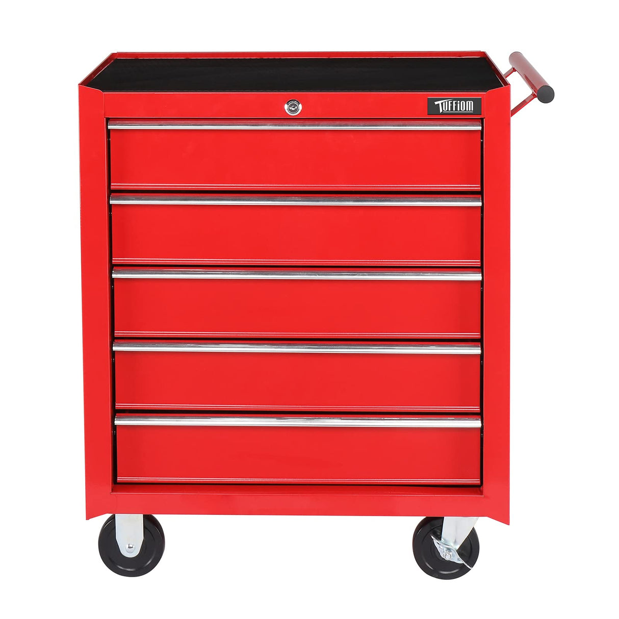 TUFFIOM 5-Drawer Rolling Tool Chest w/Lock & Key, Tool Storage Cabinet with Wheels, Top Cushion & Drawer Liners, Tool Organizer Box for Garage, TUFFIOM