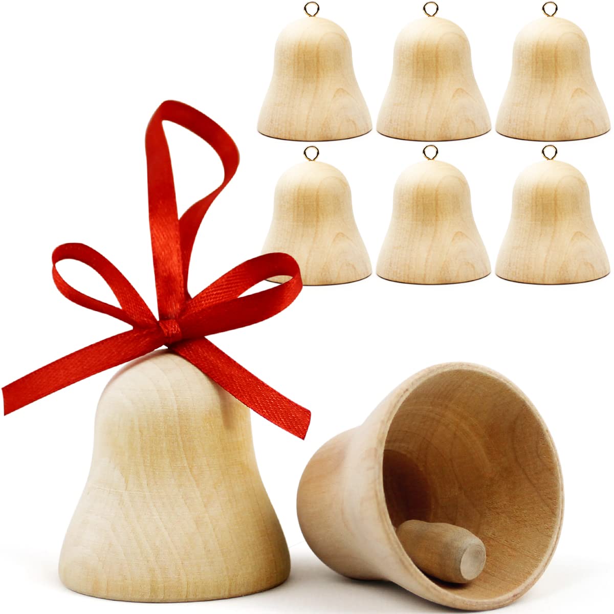 Wooden Christmas Ornaments to Paint Set of 6 pcs - DIY Blank Christmas Bells for Crafts Hanging Christmas Tree Decorations - Unfinished Wood Crafts AEVVV