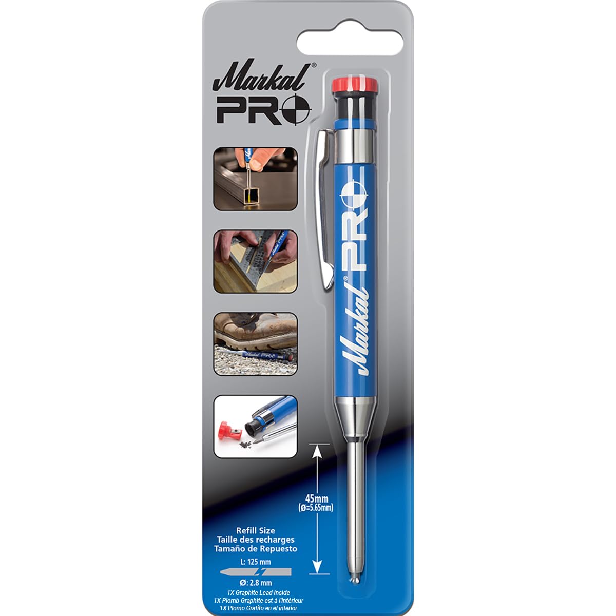 Markal 96270 - Markal PRO- Carpenter Mechanical Pencil with 1 Graphite Lead, Built-in Sharpener, 1 Click Advance, Heavy Duty Metal Barrel & Extended Markal