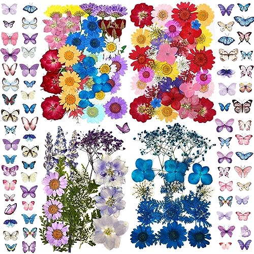 LUCISKY 152 Pcs Dried Pressed Flowers for Resin and Nails, Real Natural Flowers Leaves and Butterfly Stickers for Jewelry Soap and Candle Making LUCISKY