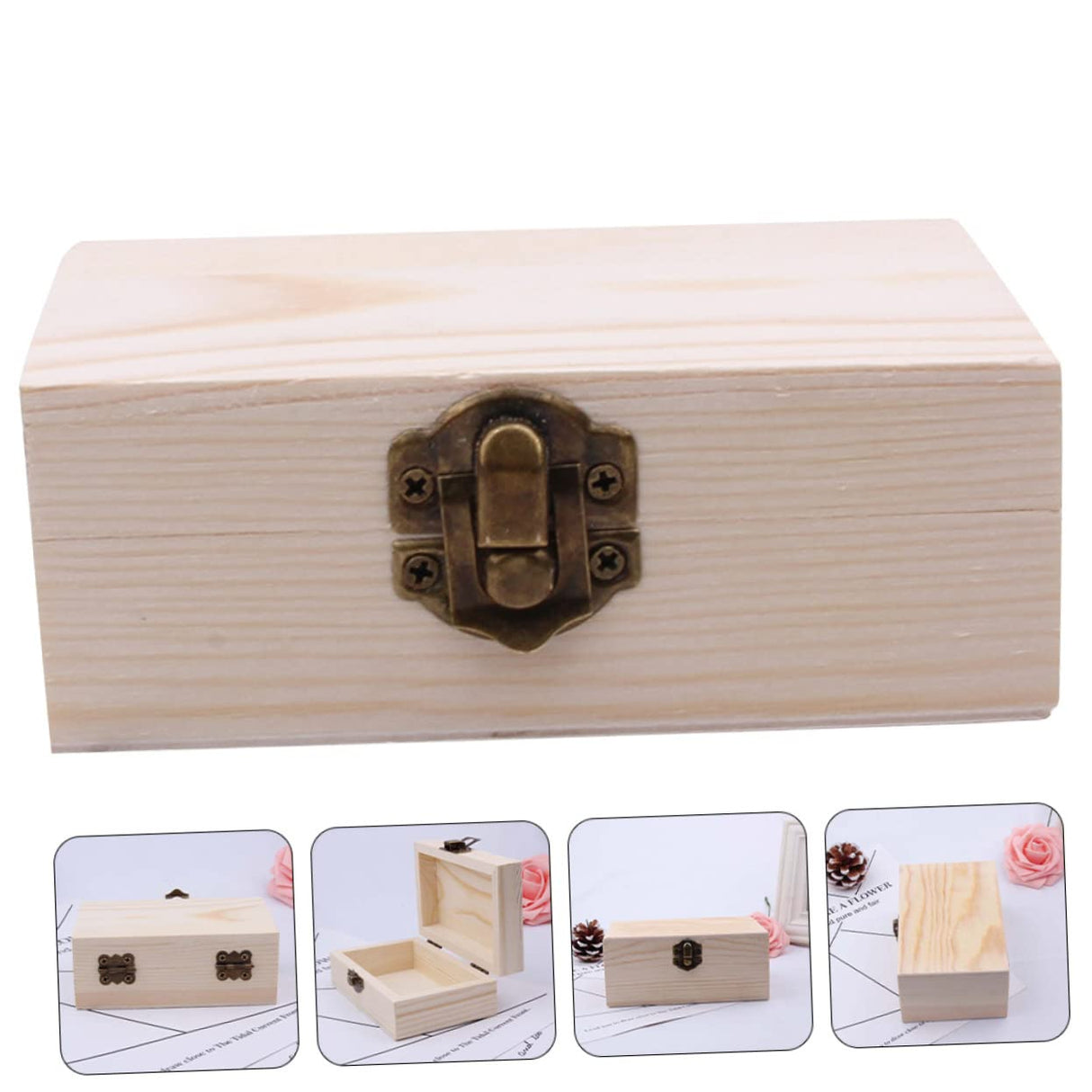 DECHOUS 3pcs Box Wooden Box Unfinished Wood Crates Retro Jewelry Case Book Shelf Decor Strawberry Decor Craft Storage Desk Topper Tabletop Decor DECHOUS