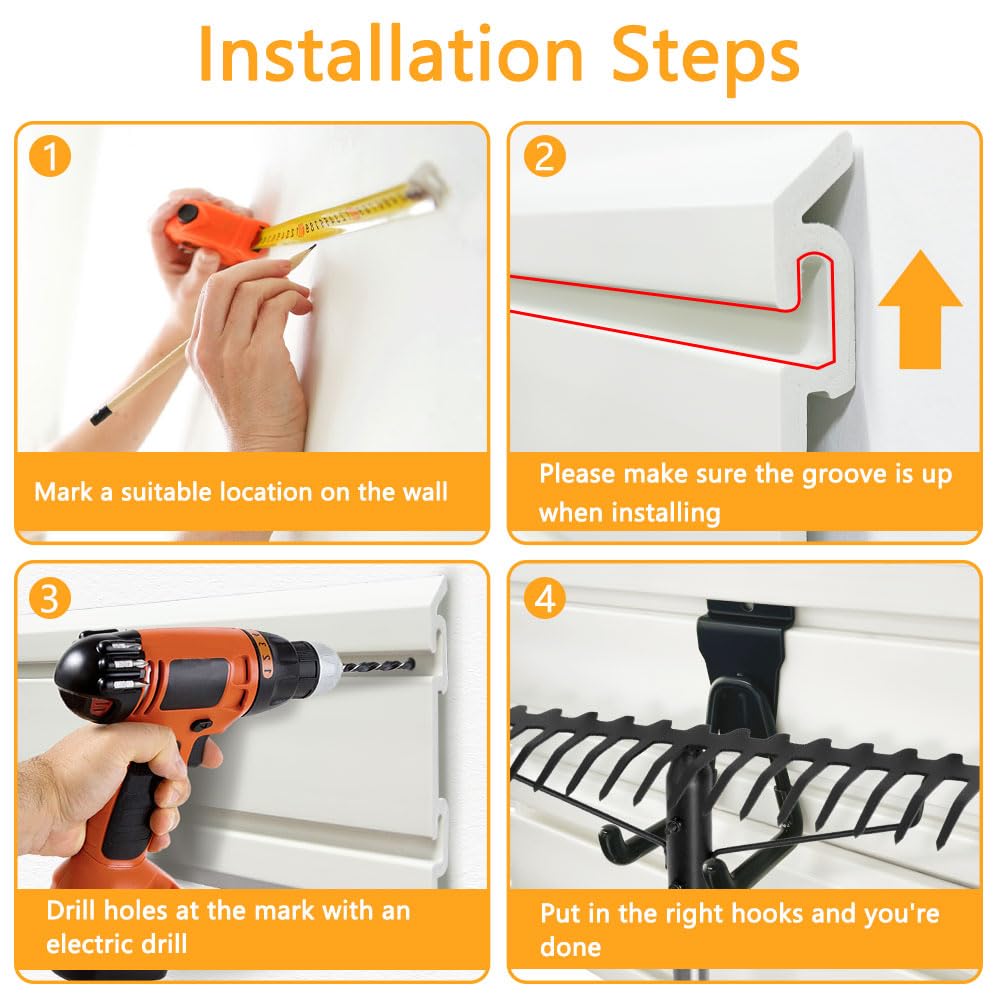 BELLO YON Slatwall Panel Garage Wall Organizer Heavy Duty Wall Mounted PVC Slat Wall Rack, 4 feet Garage Wall and Home Organizer Storage System, BELLO YON