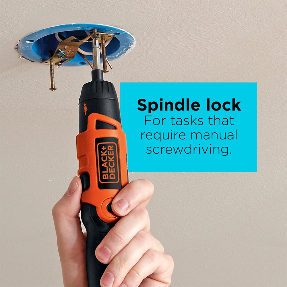 BLACK+DECKER Cordless Screwdriver with Pivoting Handle, Electric Screwdriver, 180 RPM, 3.6V, Charger and 2 Hex Shank Bits Included (Li2000) BLACK+DECKER