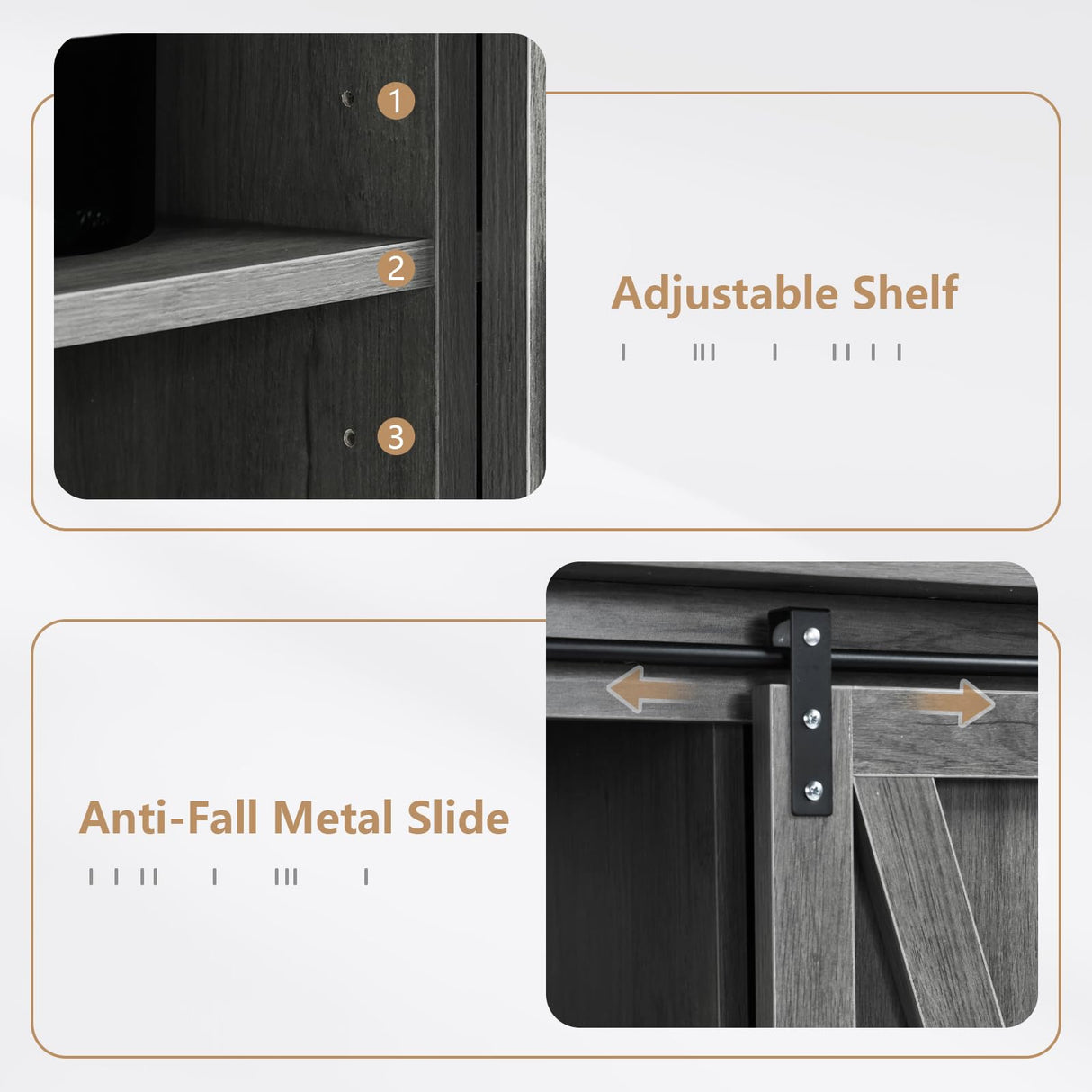 4 EVER WINNER Farmhouse Sideboard Buffet Cabinet with Storage, 42” Kitchen Cabinet with Sliding Barn Doors, Rustic Wood Coffee Bar Cabinet Table 4 EVER WINNER