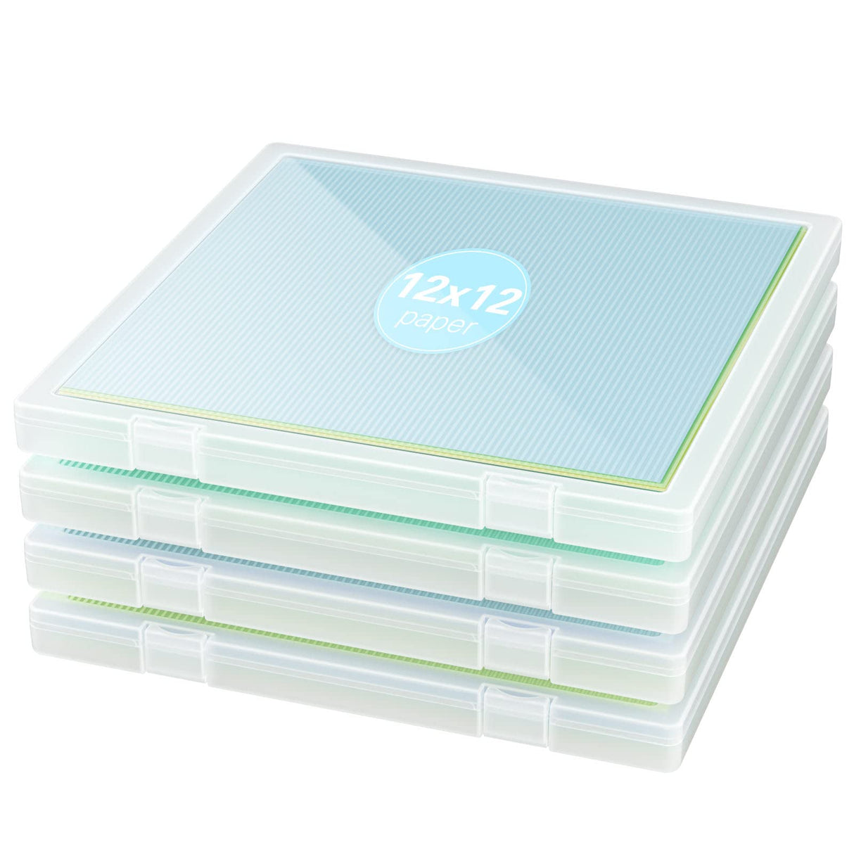 Denkee 12 x 12 Paper Storage, 4 Pack Scrapbook Storage Box for 12" x 12" Paper, Plastic Portable Project Case, Slim Documents Magazines Paper Denkee