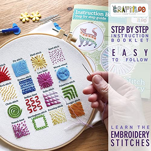 Learn 30 Stitches Cat Embroidery kit for Beginners . Beginner embroidery kit with Stamped Embroidery Patterns. Embroidery Kits. Embroidery Starter CRAFTILOO