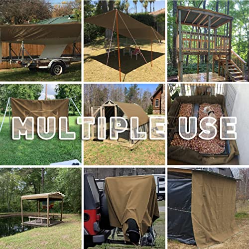 CARTMAN Finished Size 12x20 Feet Tan Canvas Tarp with Rustproof Grommets, 12 Oz Heavy Duty Multipurpose Tarpaulin Cover for Canopy Tent, Roof, CARTMAN